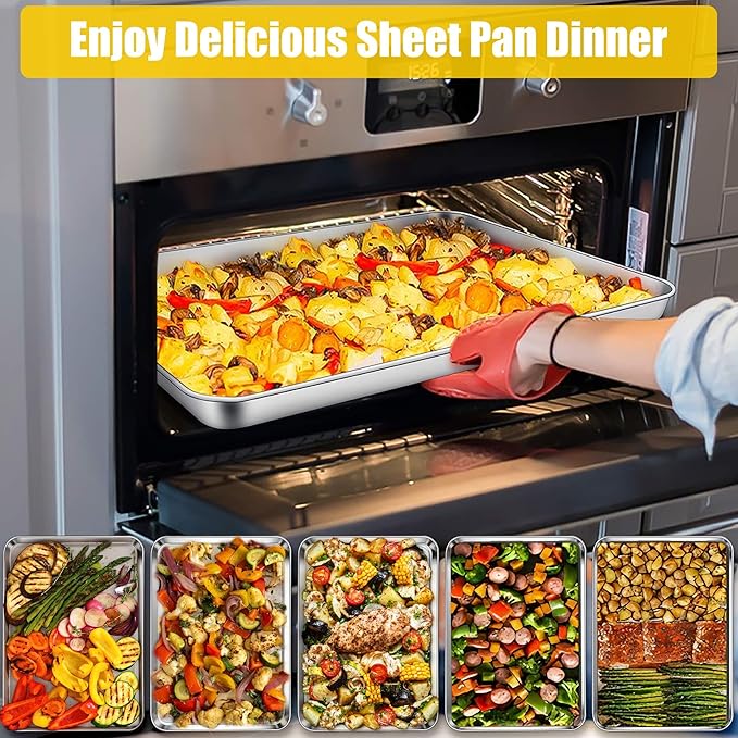 Homikit 2 Pack 18x13 Inch Stainless Steel Baking Half Sheet Set, Nonstick
