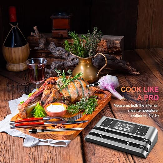 Wireless Smart Meat Thermometer, Dual-Sensor Probe, 500FT Remote, Dedicated App, Real-Time Temp for Oven/Grill - Rechargeable, Precise for Steak