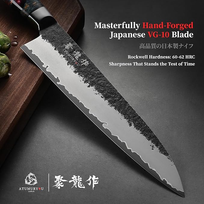 8.27 Inch Japanese Gyuto Chef Knife, Black Forged 3-Layer VG10 Steel Core