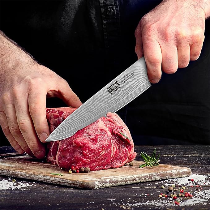 HOSHANHO Damascus Chef Knife 8", Sharp Kitchen Knife with Olive Wood Handle