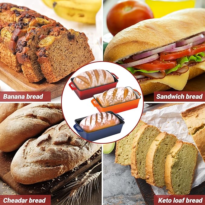 Northriver Casting 9x5 Inch Enameled Cast Iron Bread Loaf Pan with Lid, Perfect Sourdough Baking Pans | Even Heat Distribution for Homemade Bread, Cake, Meatloaf，2 Piece set，Red