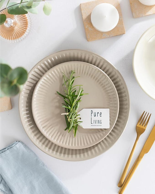 16 Piece Stoneware Dinnerware Set for 4, Handmade Plates and Bowls Set