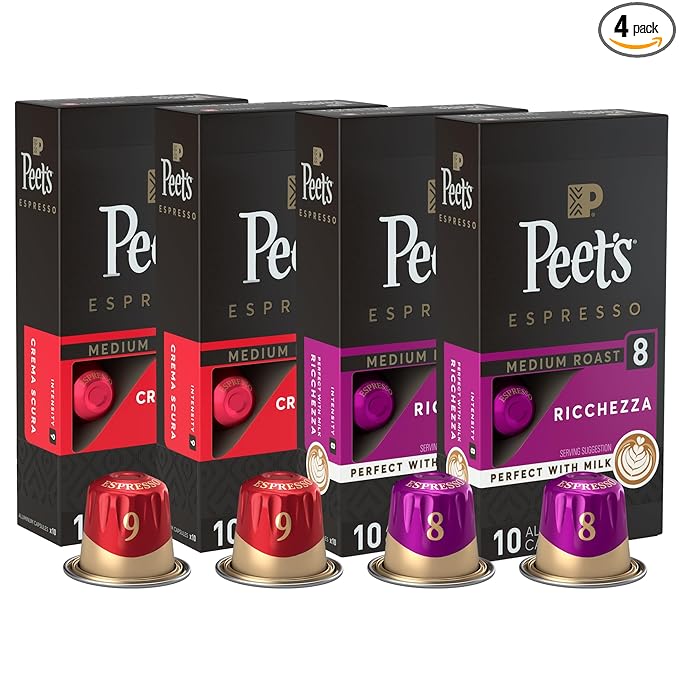 Peet's Coffee, Medium Roast Espresso Capsules Variety Pack, Compatible with Nespresso Original Machine, 100% Arabica Coffee - Intensity 8-9, 40 Count (4 Boxes of 10 Espresso Capsules)