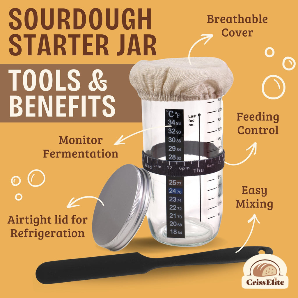 Sourdough Starter Kit for Beginners – 9” Banneton Bread Proofing Basket with 24oz Glass Sourdough Starter Jar & Sourdough Bread Baking Supplies, Easy No-Fail Kit, Gift for Home Bakers