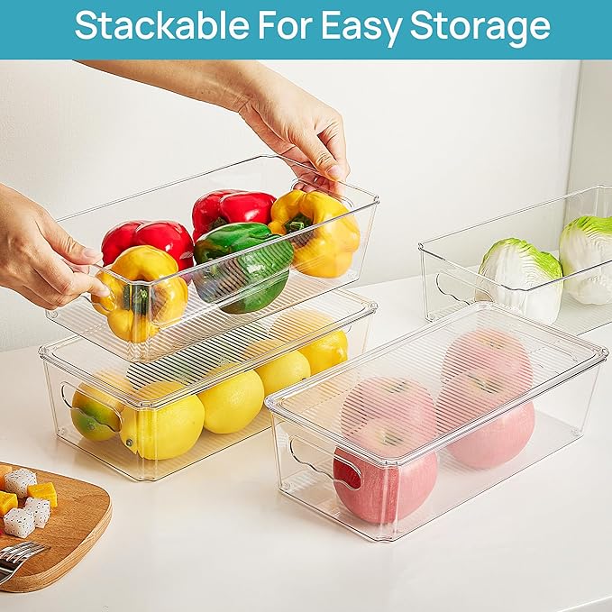 Vtopmart 4pcs Clear Stackable Storage Bins with Lids