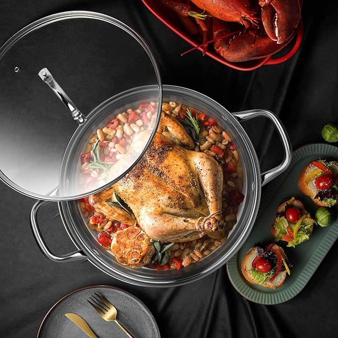 LEUGWAKN 10 Quart Stock Pot, Stainless Steel Pot with Lid for Induction