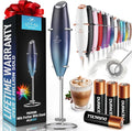 Zulay Kitchen Powerful Milk Frother Wand With Duracell Batteries - Ultra Fast Handheld Drink Mixer - Electric Whisk Foam Maker for Coffee, Lattes, Cappuccino & Matcha - Z1 Motor - Deep Sea