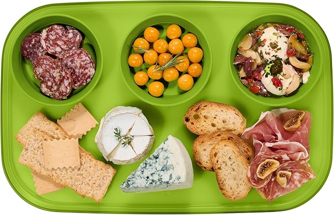 madesmart dipware 3 Bowl Serving Tray, Stackable & Removable Dip Bowls for Charcuterie, Guacomole, Snacks, Veggies, Premium Dishwasher & Microwave Safe, Multipurpose Plate & Bowl, Lime