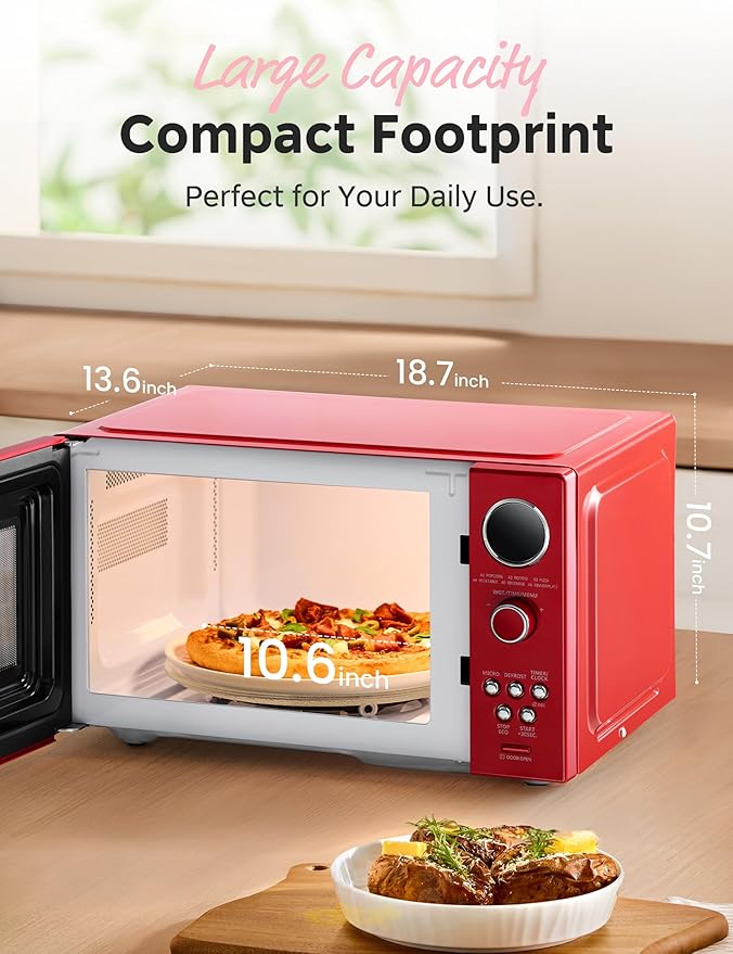 COMFEE' Retro Microwave Oven, 0.9 Cu.Ft 900W Countertop, Red