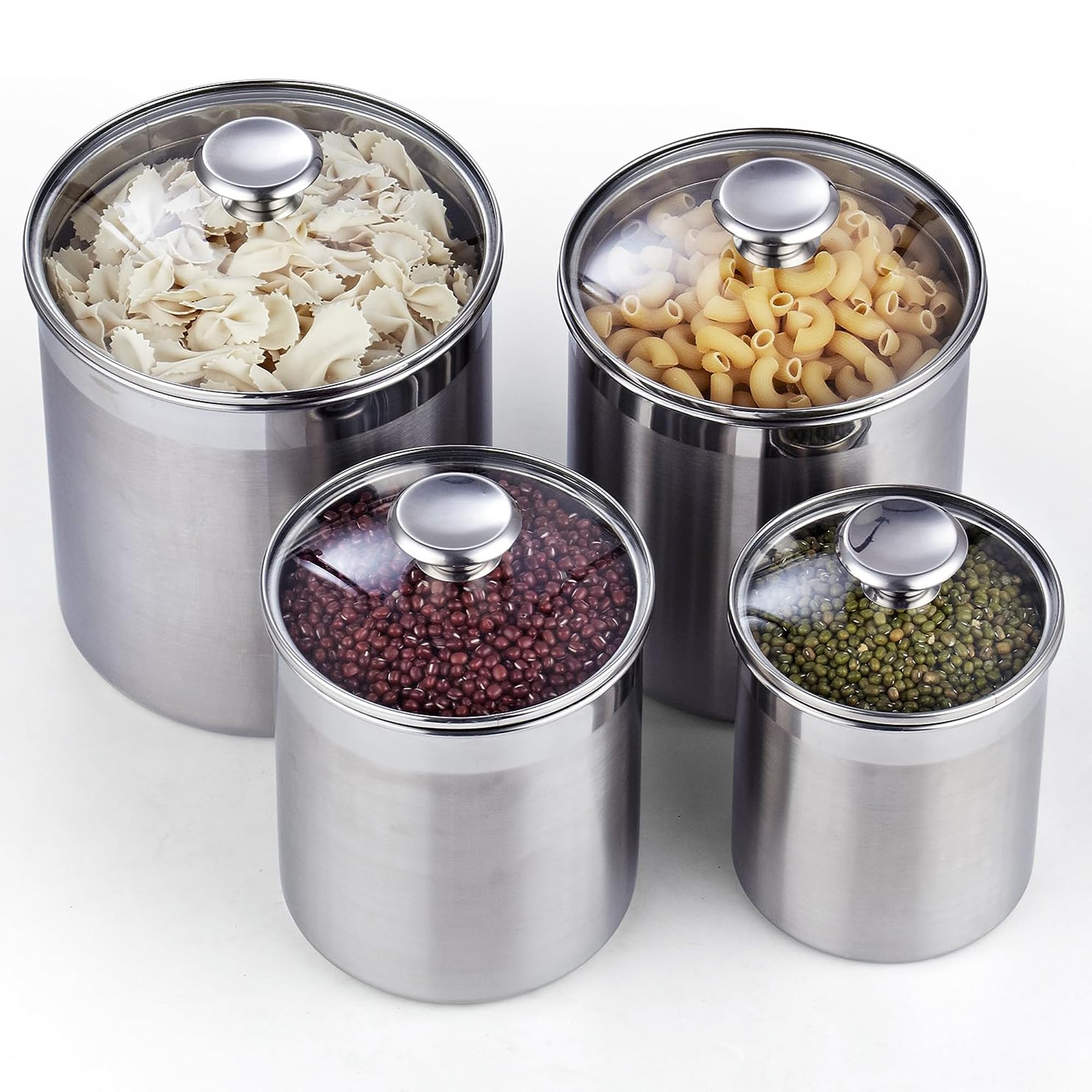 Cooks Standard Airtight Kitchen Canister Set for Coffee, Flour & Sugar Storage – Stainless Steel Food Storage Containers with Glass Lid – Pantry Organization Jars, 4 Pack