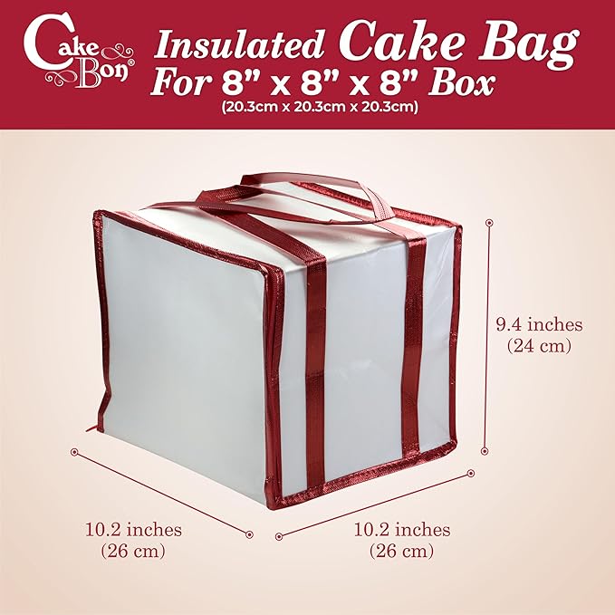 Cakebon 8" Cake Box Drum Insulated Bag White Round Wrapped 1Pack