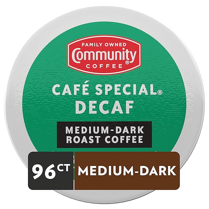Community Coffee Cafe Special Decaf 96 Count Coffee Pods, Medium Dark Roast, Compatible with Keurig 2.0 K-cup Brewers, 24 Count (Pack of 4)