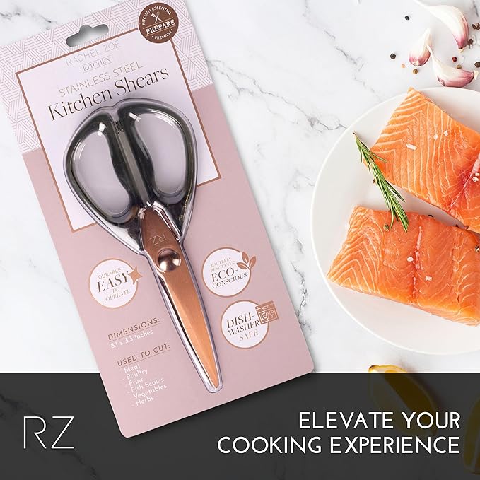 Rachel Zoe All Purpose Scissors, Scissors for Office, School or Art, Stainless Steel Sharp Shears with Large Handles, Dishwasher Safe (Green/Copper)