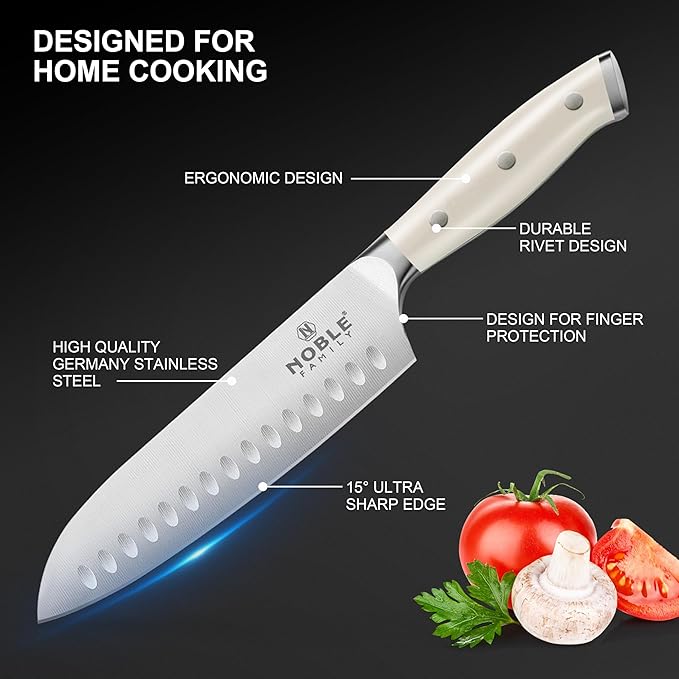 N NOBLE FAMILY In-drawer Knife Block Set, 16PCS Kitchen Knife Set with Wooden Block, Chopping Knives Set, Stainless Steel Knife Block Set, Sharp Cooking Knife Set with Cutting Board, Rust Proof, White