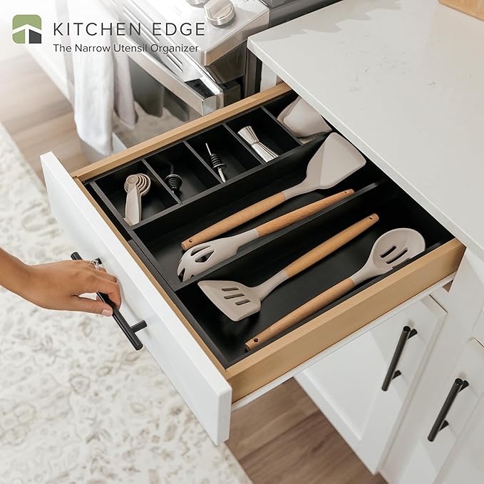 KitchenEdge Utensil & Junk Drawer Organizer, 10.5-19 in, Black Bamboo