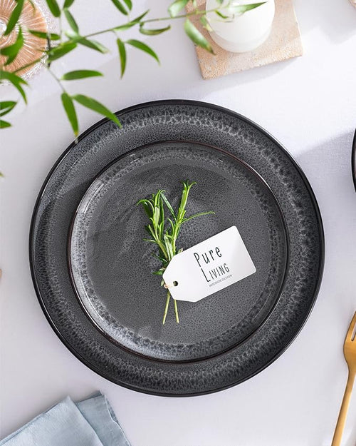 16 Piece Stoneware Dinnerware Set for 4, Handmade Plates and Bowls Set