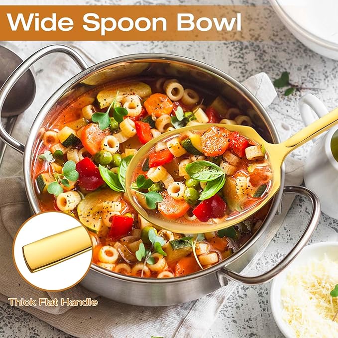 Extra Large Serving Spoons Set of 6-Piece, 11.7-Inch Gold Serving Slotted Spoon x 3 Serving Spoon x 3, Stainless Steel Serving Utensil for Buffet, Parties, Catering - Dishwasher Safe(6-Pack, Gold)