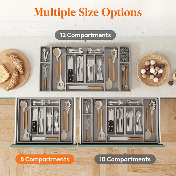 Lifewit Silverware Organizer, Plastic Kitchen Utensil Drawer Tray