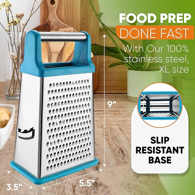 Spring Chef Stainless Steel XL Cheese Grater for Kitchen, Teal