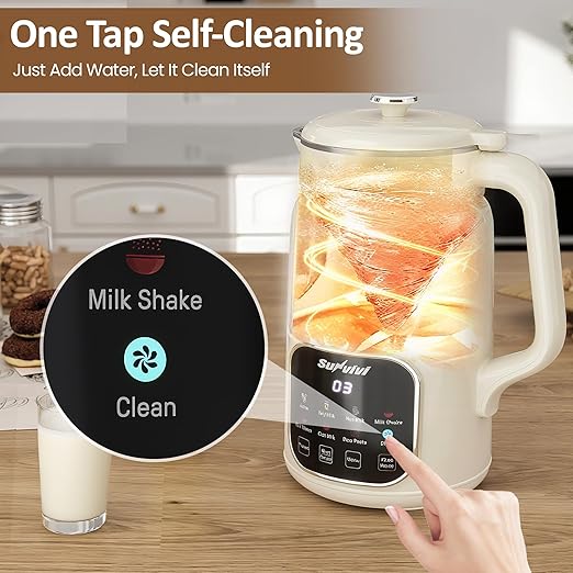 SUNVIVIPRO 60oz Nut Milk Maker Machine, 8 in 1 Soy Milk Maker Blender with Delay Start/Keep Warm/Self Clean, Touch Screen Food Processor for Soy/Nut/Oat Milk, Juice, Milkshake, Rice Paste & Boil Water