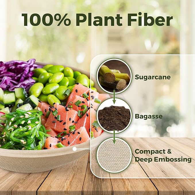 22oz Compostable Paper Bowls Disposable Round Natural Bowl with PLA coating