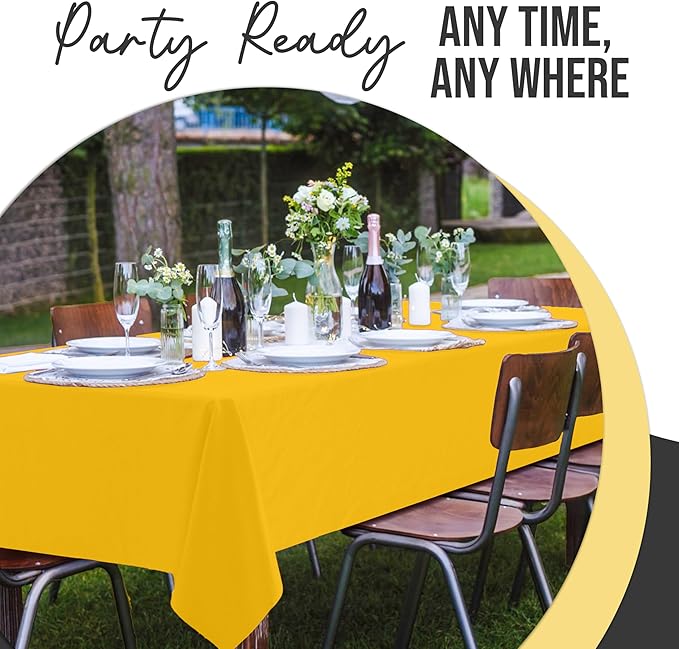 Exquisite 66% Thicker Premium Plastic Table Cloth Rectangle Table Cover 0.5 Mil 6 Pack Yellow Table Cloth 54 Inch x 108 Inch Disposable Tablecloth Won't Tear Easily Like Cheap Thin Brands