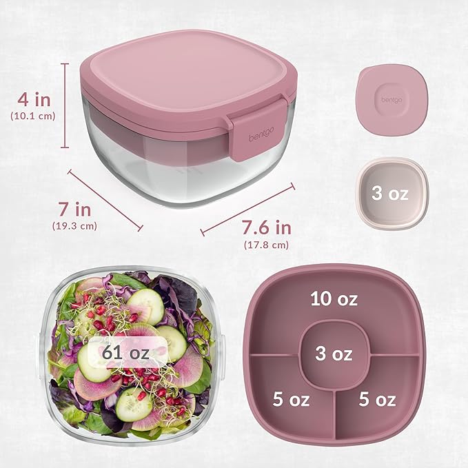 Bentgo Glass Salad Container with Airtight Lid & Leak-Proof Sauce Cup