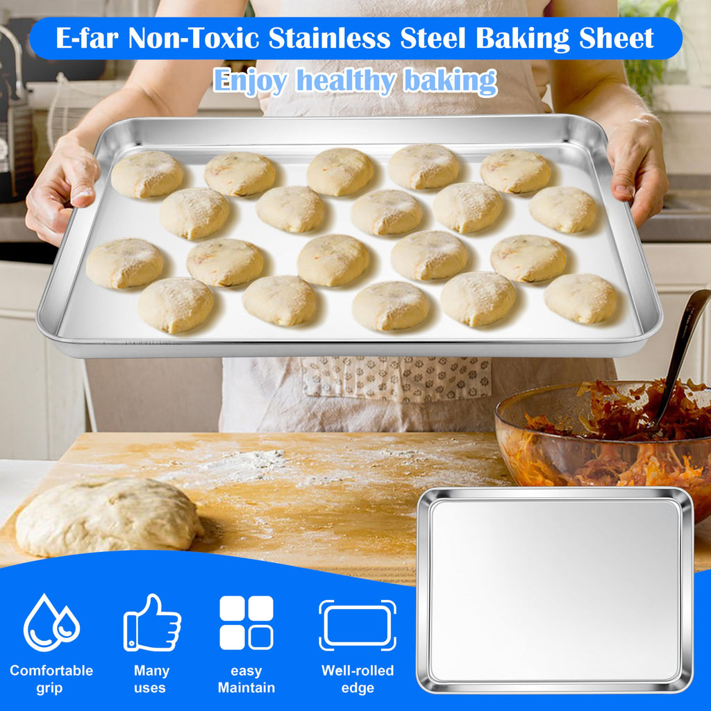 E-far Large Baking Sheet, 20"x14" Stainless Steel Cookie Sheet