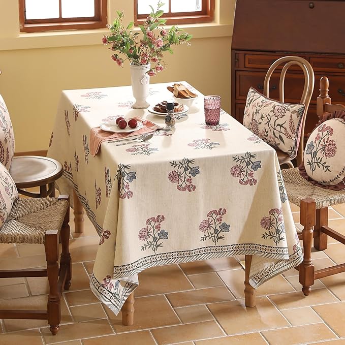 ISAENNE Designer French Linen Rectangular Tablecloth,102"x63"-Helena E