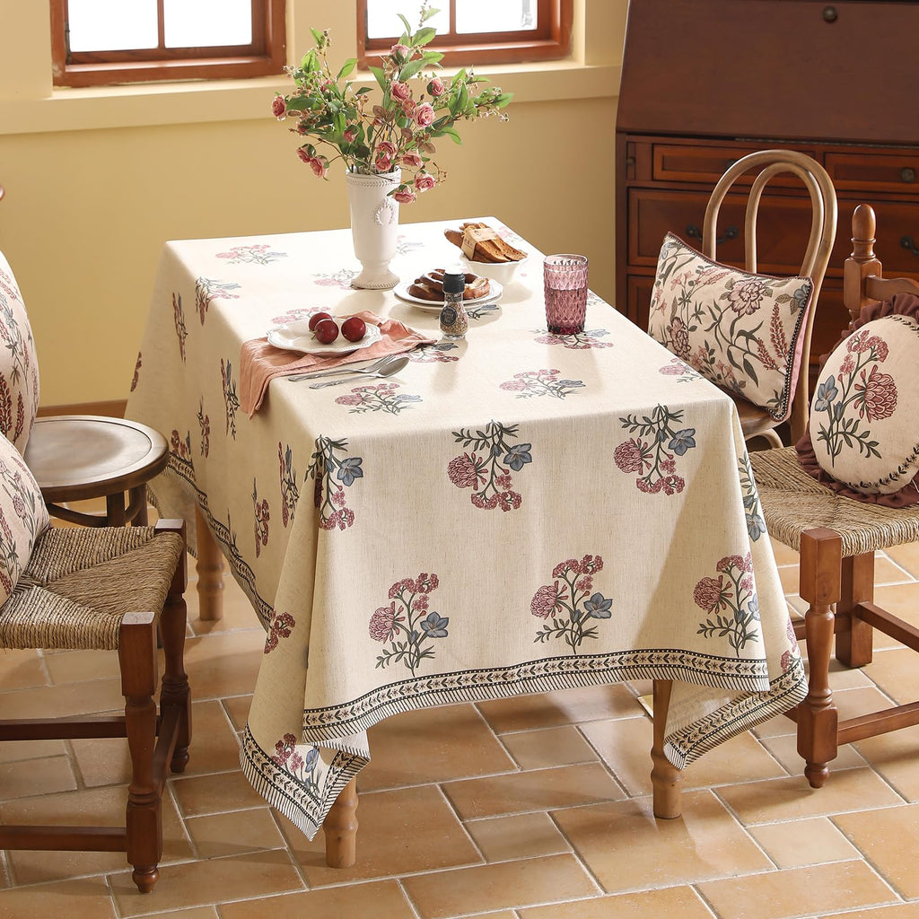 ISAENNE Designer French Linen Rectangular Tablecloth,79"x55"-Helena E