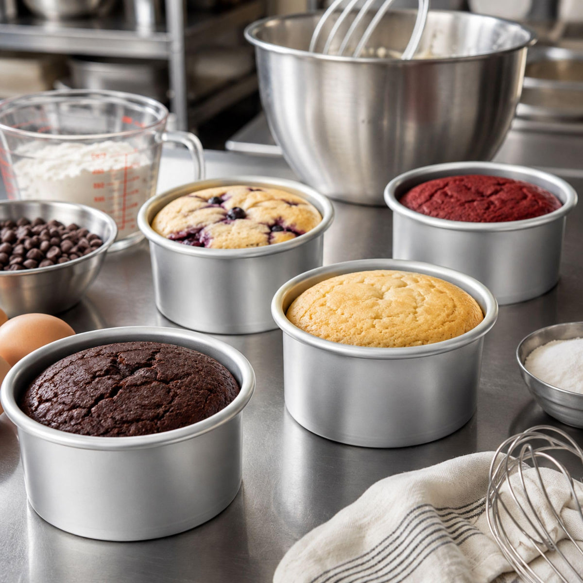 Restaurantware-Met Lux 4 x 2 Inch Straight-Sided Baking Tins, 12 Round Cake Pans - Oven-Ready, Freezable, Anodized Aluminum Round Baking Pans, Greaseproof, For Layer Birthday Cakes