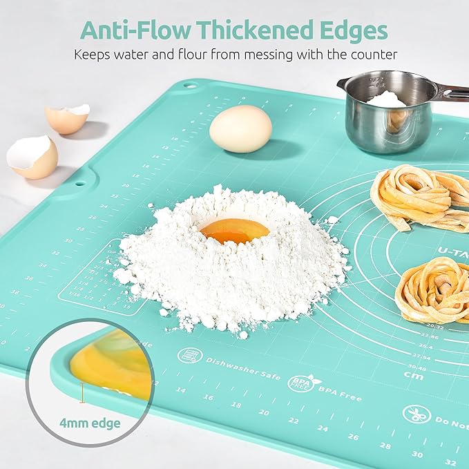 U-Taste Silicone Pastry Mat, Dough Rolling Baking Sheet, 28"x20", Aqua Sky