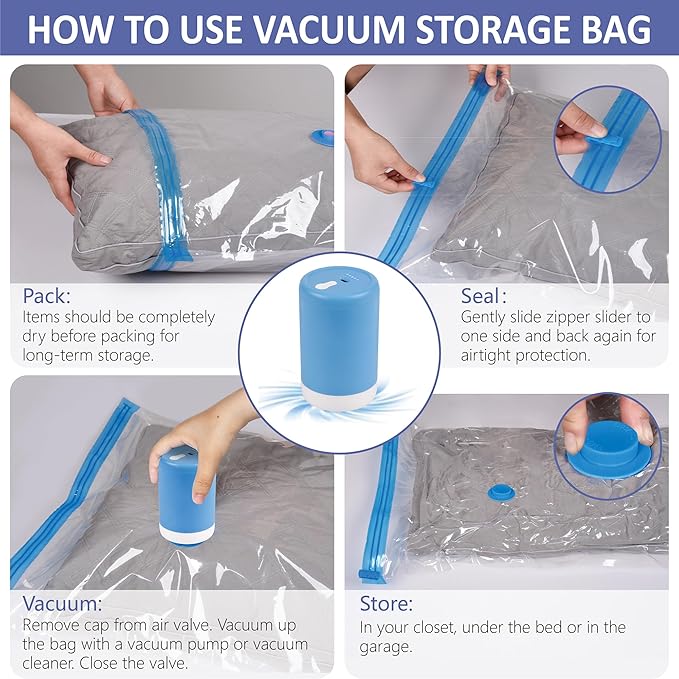 Cozy Essential Travel Vacuum Storage Bags with Rechargeable Cordless USB Pump, Space Saver Bags for Luggage, Suitcase, Carry-On, for Clothes, Blankets, Bedding & Seasonal Storage,15 Combo