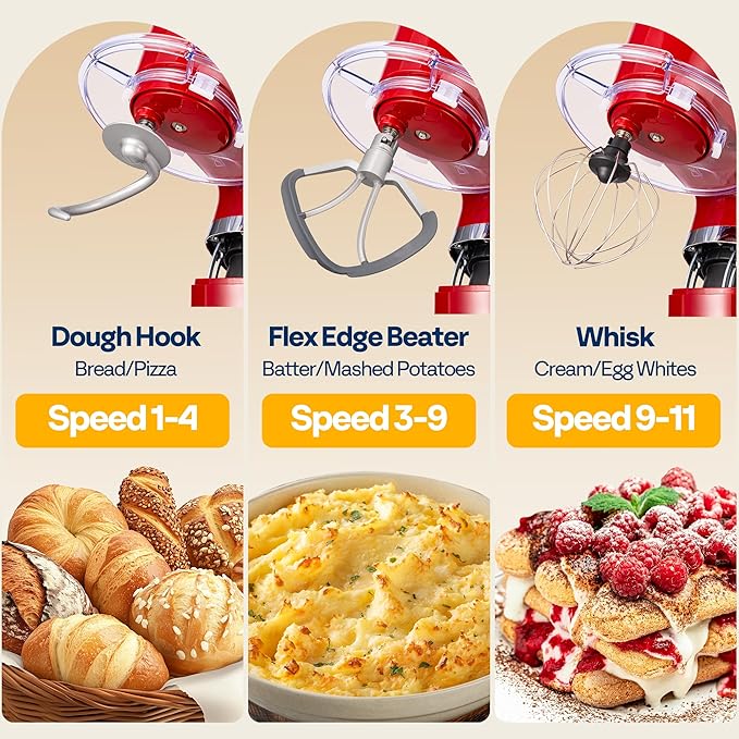 VIVOHOME Stand Mixer with Dough Proofing, 6-Quart Tilt-Head Mixer, Red