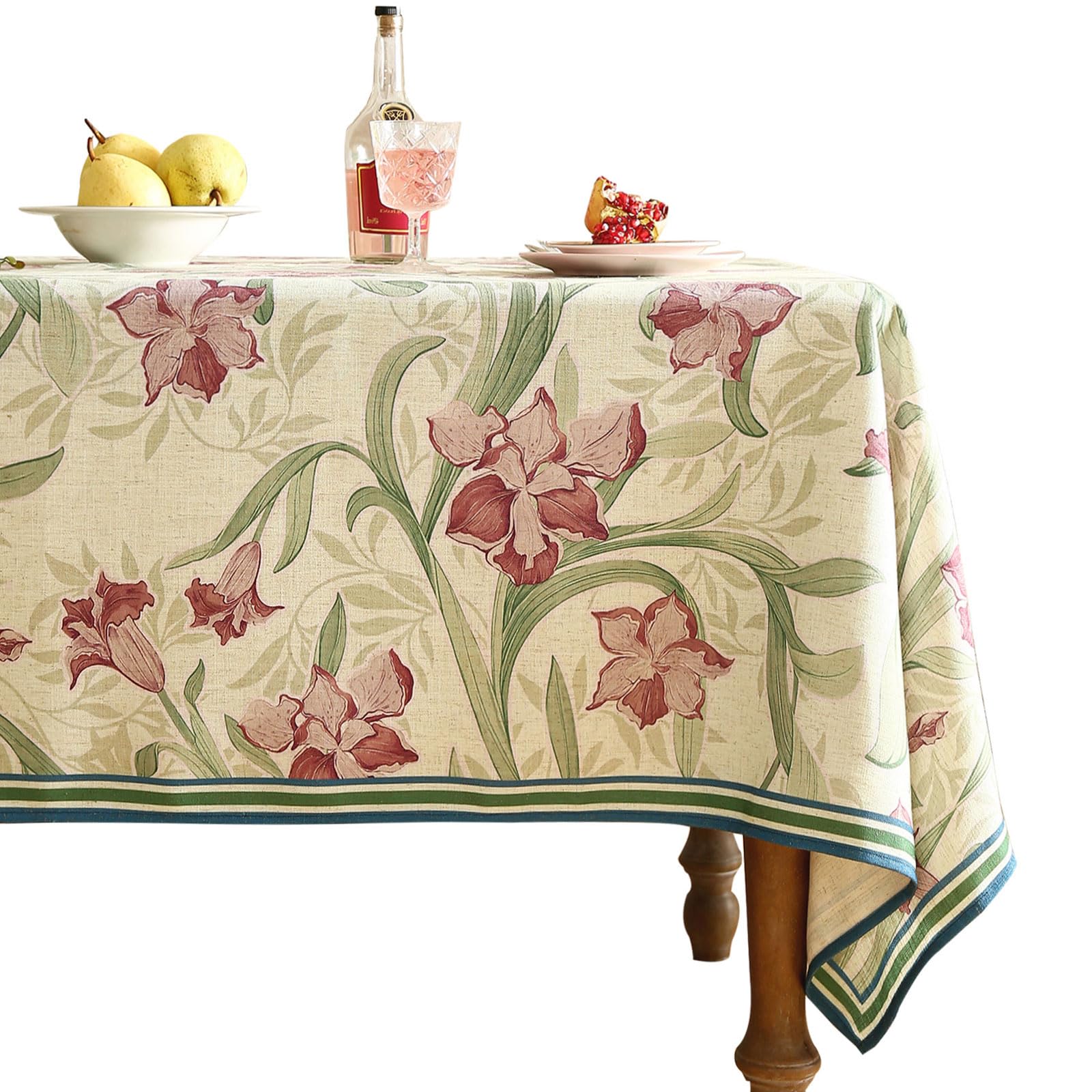 patdrea Designer French Vintage Green Rectangle Tablecloth,Vintage Linen and Floral Pattern Extra Long Table Cloth,Decor Table Cover for Kitchen Dining Christmas Thanksgiving,67"x118"-Tara a