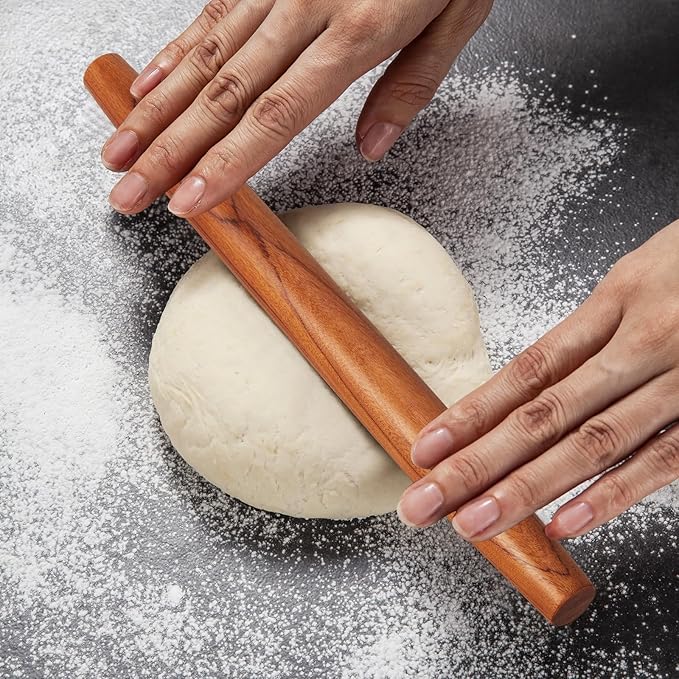 Sinotekk Natural Solid Bubinga Wood French Rolling Pin for Baking | Tapered Edges Type | High-Density Professional Dough Roller (French rolling pin - 15.75‘L)
