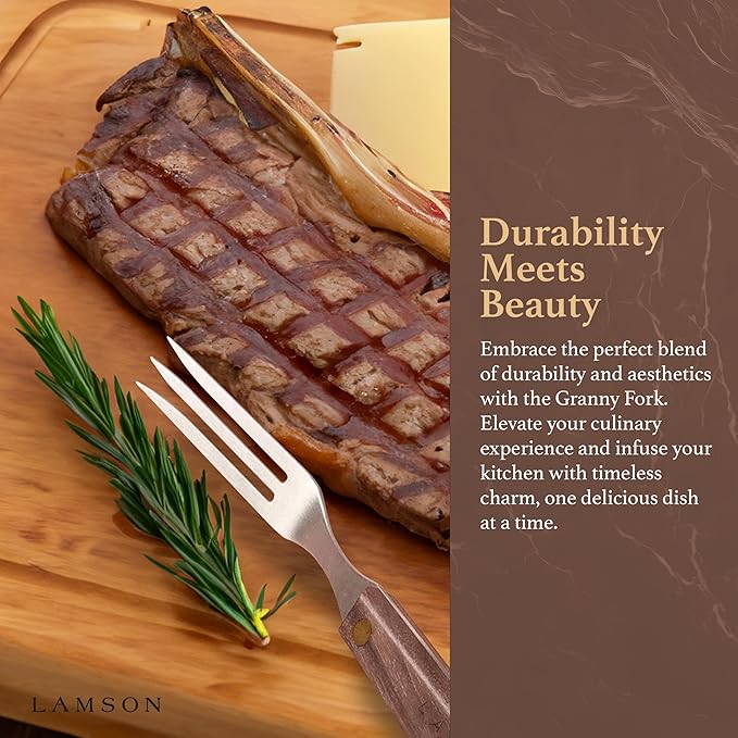 Lamson Pickle Fork, 3 Tine Stainless Cooking Fork, Walnut Handle, 7 In