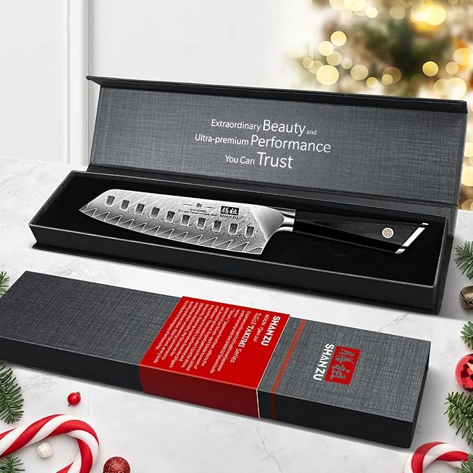 SHAN ZU Damascus Chef Knife Santoku Knife 7 Inch