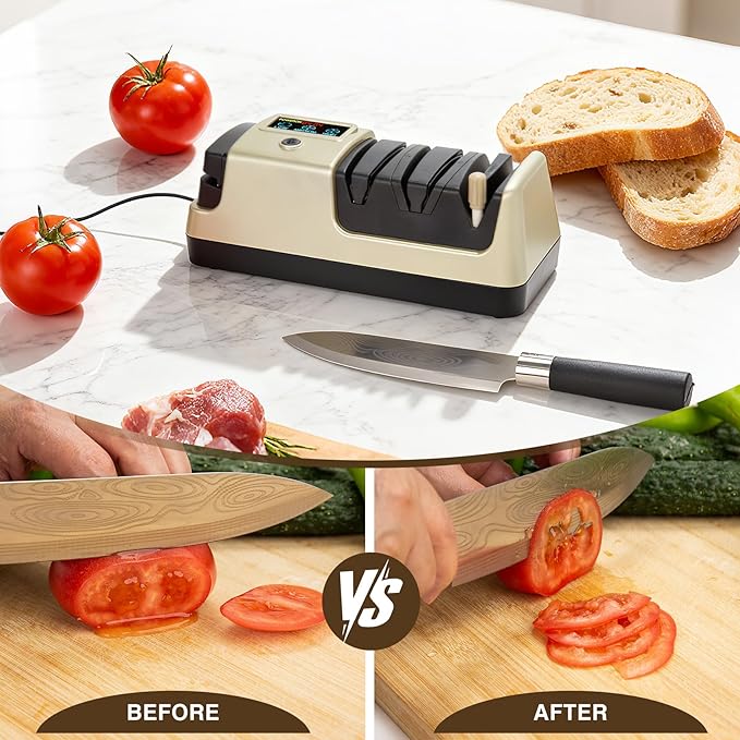 Ceelpeopar Electric Knife Sharpener for Kitchen, 3-Stage, LCD Screen