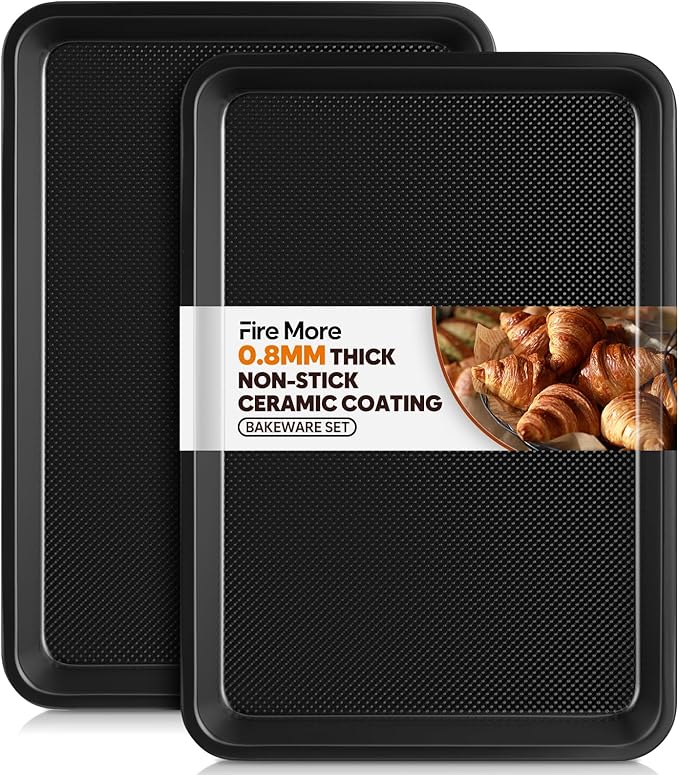 2 Pack Jelly Roll Pan 15.3” x 11.3” Cookie Sheets for Baking 0.8mm Thick Non Stick Baking Sheets for Oven Heavy Duty Baking Trays