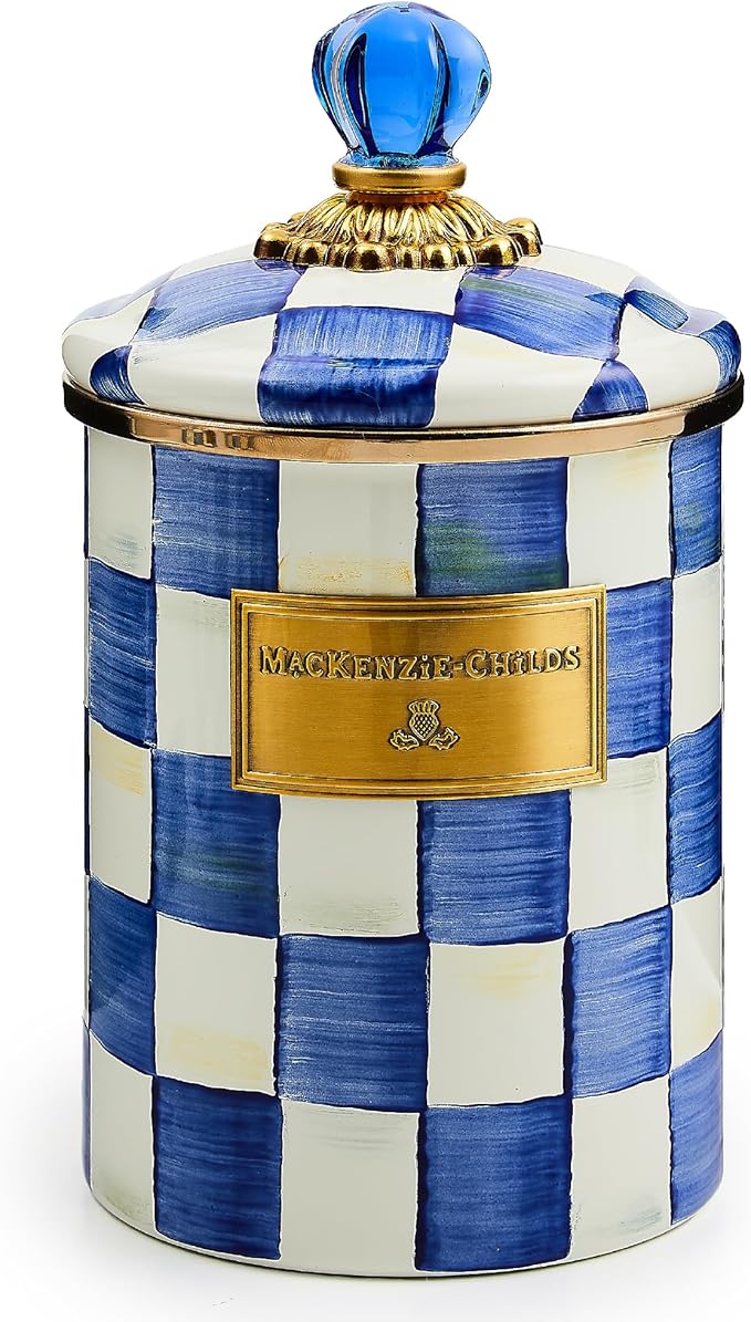 MACKENZIE-CHILDS Enamel Canister, Medium, Blue-and-White Royal Check