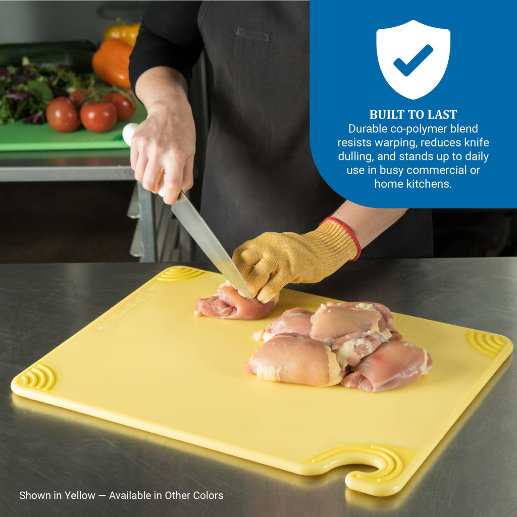 San Jamar Saf-T-Grip Cutting Board With Molded-In Ruler, Plastic Chopping Board for Kitchen, 15" x 20" x 0.5", 1 Count, Blue