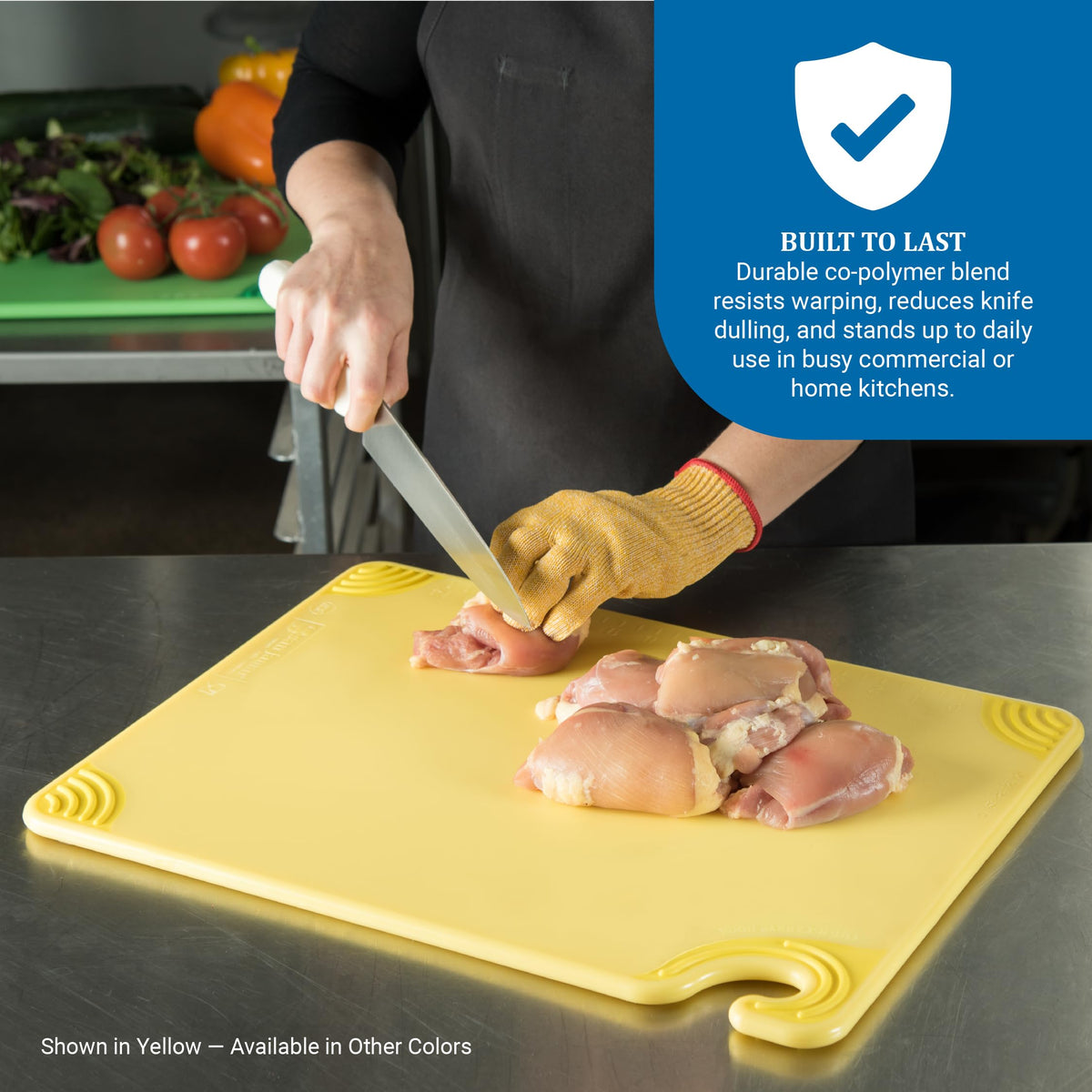 San Jamar Saf-T-Grip Cutting Board With Molded-In Ruler, Plastic Chopping Board for Kitchen, 15" x 20" x 0.5", 1 Count, Blue