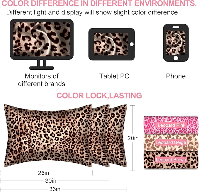 Silk Pillow Cases 2 Pack King Size with Hidden Zipper, Mulberry Silk Pillowcase for Hair and Skin, Smooth and Soft Breathable Cooling Silk Satin Pillowcase Set of 2, Gifts for Women，Leopard Brown