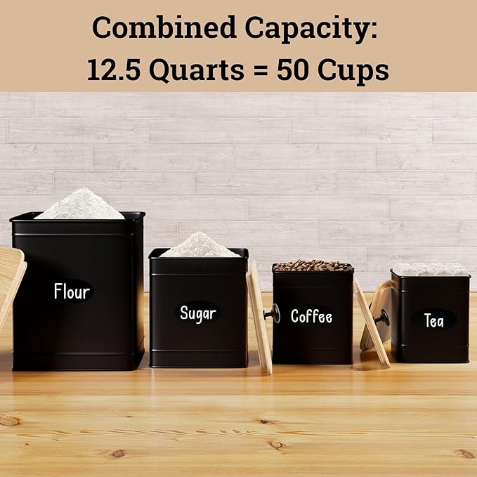 Kitchen Canisters for Countertop Set of 4 w/ Chalkboard Labels & Marker Pen