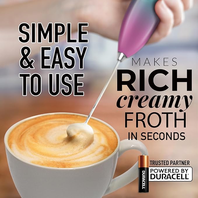 Zulay Powerful Milk Frother for Coffee with Upgraded Titanium Motor - Handheld Electric Whisk, Milk Foamer, Mini Mixer & Coffee Blender for Frappe, Latte, Matcha, No Stand - Fade Teal