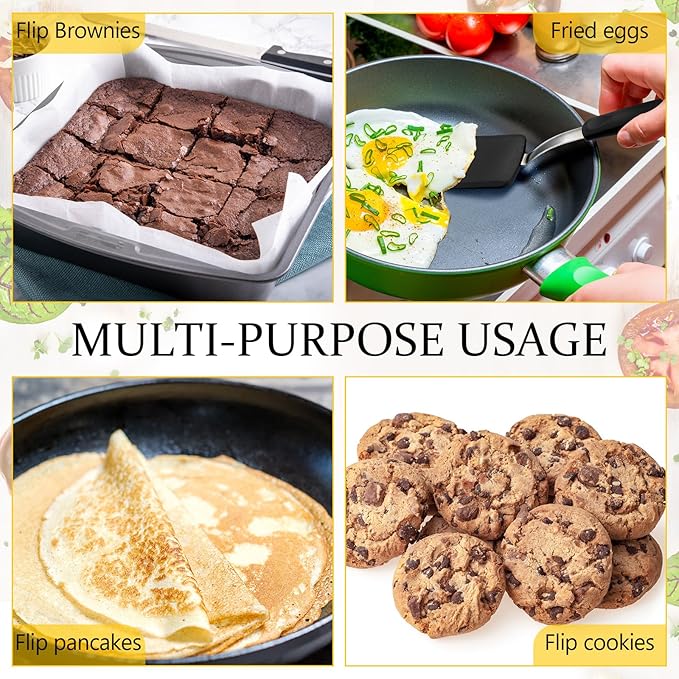 Yetene Silicone Cookie Spatula Turner 2 Pack Mini Brownie Spatula Flexible Kitchen Small Silicone Turner for Nonstick Cookware Heat Resistant No Scratch Flipper for Egg(Solid Flat,Black, Grey)