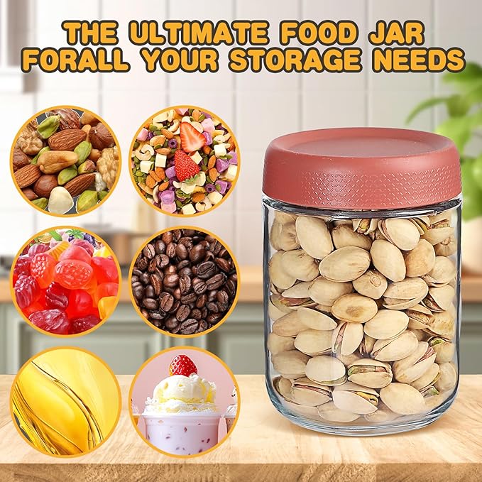 Yephets 16 oz Glass Jars with Airtight Lids, Wide Mouth Mason Jars, Glass Storage Containers for Fruit, Overnight Oats, Salad Dressing, Sauce, Cereal, Yogurt, Snacks (6)