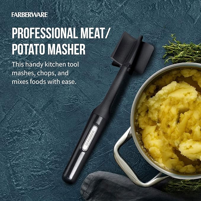Farberware Meat Masher and Chopper Tool with 5 Beveled Blades - Ground Beef Chopper, Potato Masher, Batter Stirrer - Heat Resistant to 450 F, Dishwasher Safe