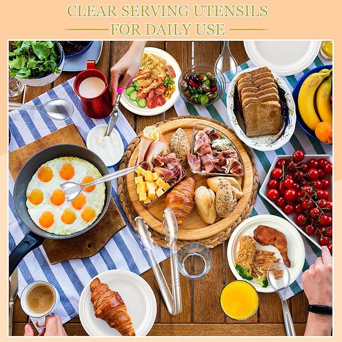 24 Pcs Disposable Clear Plastic Serving Utensils Set, Forks Spoons Tongs
